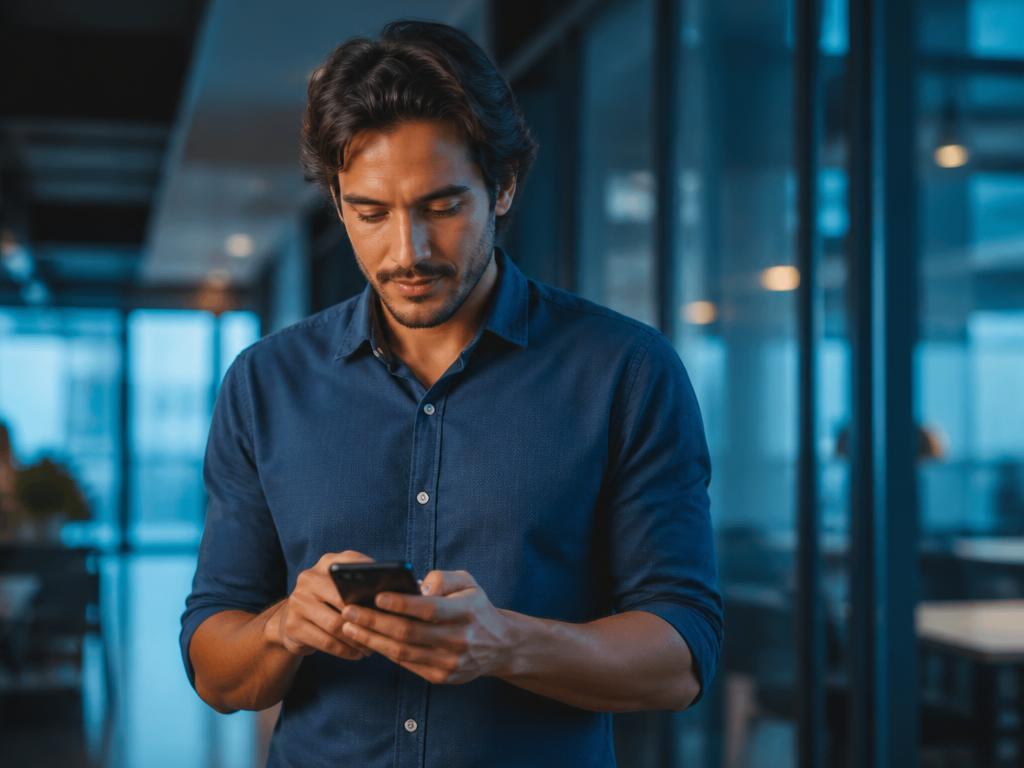 Profissional acompanhando a operação pelo celular.